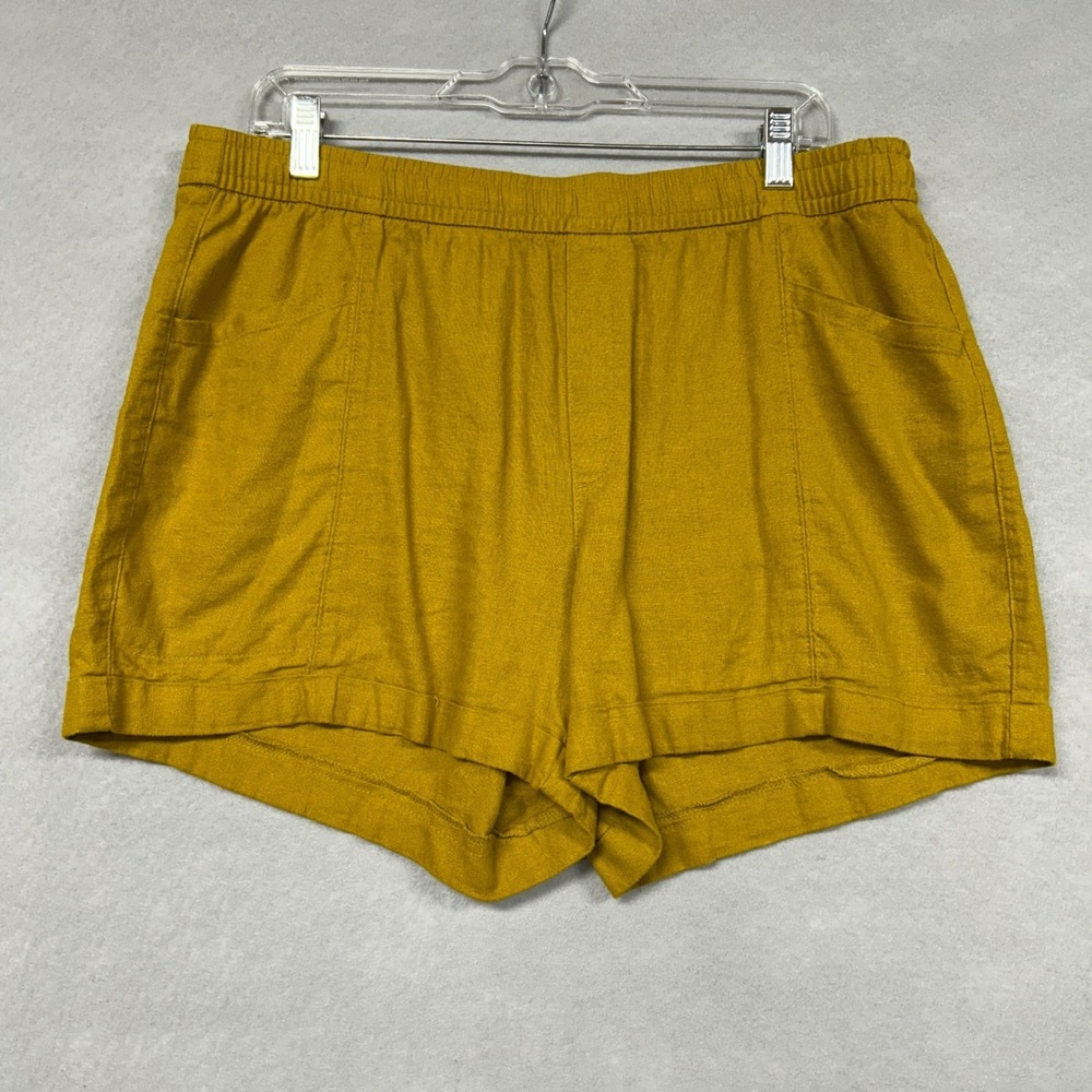 Old Navy Women L Shorts Yellow High Rise Linen Blend Cerignola S/792010-03